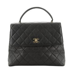 Chanel Vintage Classic Top Handle Flap Bag Quilted Caviar Jumbo