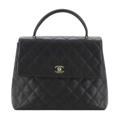 Chanel Vintage Classic Top Handle Flap Bag Quilted Caviar Jumbo