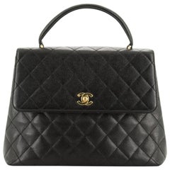 Chanel Vintage Classic Top Handle Flap Bag Quilted Caviar Jumbo