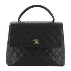 Chanel Vintage Classic Top Handle Flap Bag Quilted Caviar Jumbo