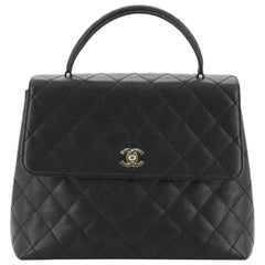 Chanel  Vintage Classic Top Handle Flap Bag Quilted Caviar Jumbo