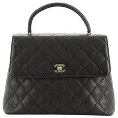 Chanel Vintage Classic Top Handle Flap Bag Quilted Caviar Jumbo