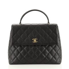 Chanel Vintage Classic Top Handle Flap Bag Quilted Caviar Jumbo