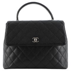 Chanel Vintage Classic Top Handle Flap Bag Quilted Caviar Jumbo
