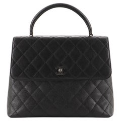 Chanel Vintage Classic Top Handle Flap Bag Quilted Caviar Jumbo
