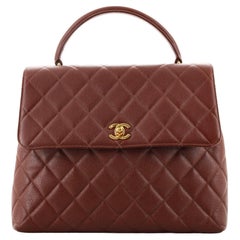 Chanel Vintage Classic Top Handle Flap Bag Quilted Caviar Jumbo