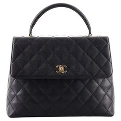 Chanel Vintage Classic Top Handle Flap Bag Quilted Caviar Jumbo