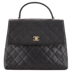 Chanel Vintage Classic Top Handle Flap Bag Quilted Caviar Jumbo