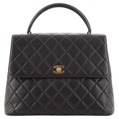 Chanel Vintage Classic Top Handle Flap Bag Quilted Caviar Jumbo