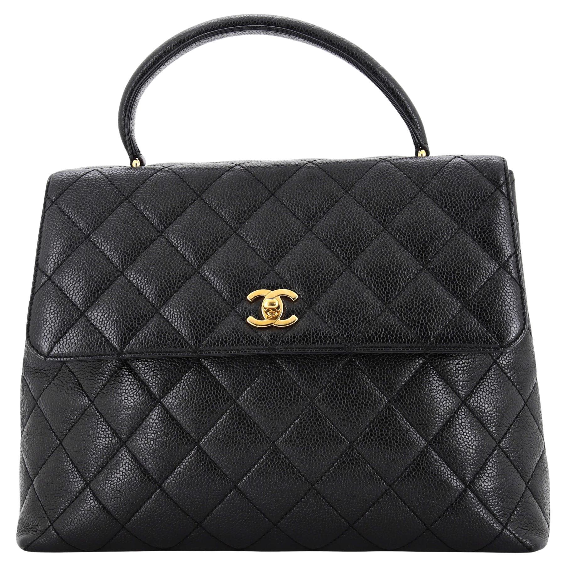 Chanel Vintage Classic Top Handle Flap Bag Quilted Caviar Jumbo at