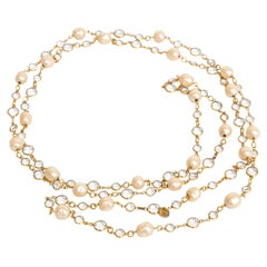 Chanel Sautoir à maillons vintage en cristal biseauté transparent et fausses perles