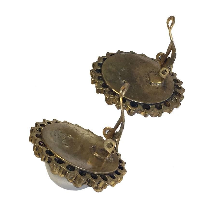 Women's CHANEL Vintage Clip-on Earrings in Aged Gilt Metal, Molten Glass and Rhinestones