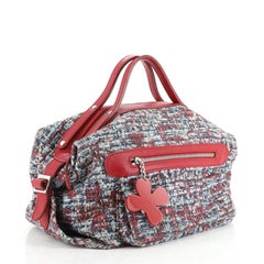 Chanel Vintage Kleeblatt Bowlertasche bedruckt Tweed Medium
