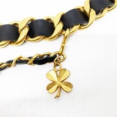 CHANEL Vintage Clover Chain And Leather Belt