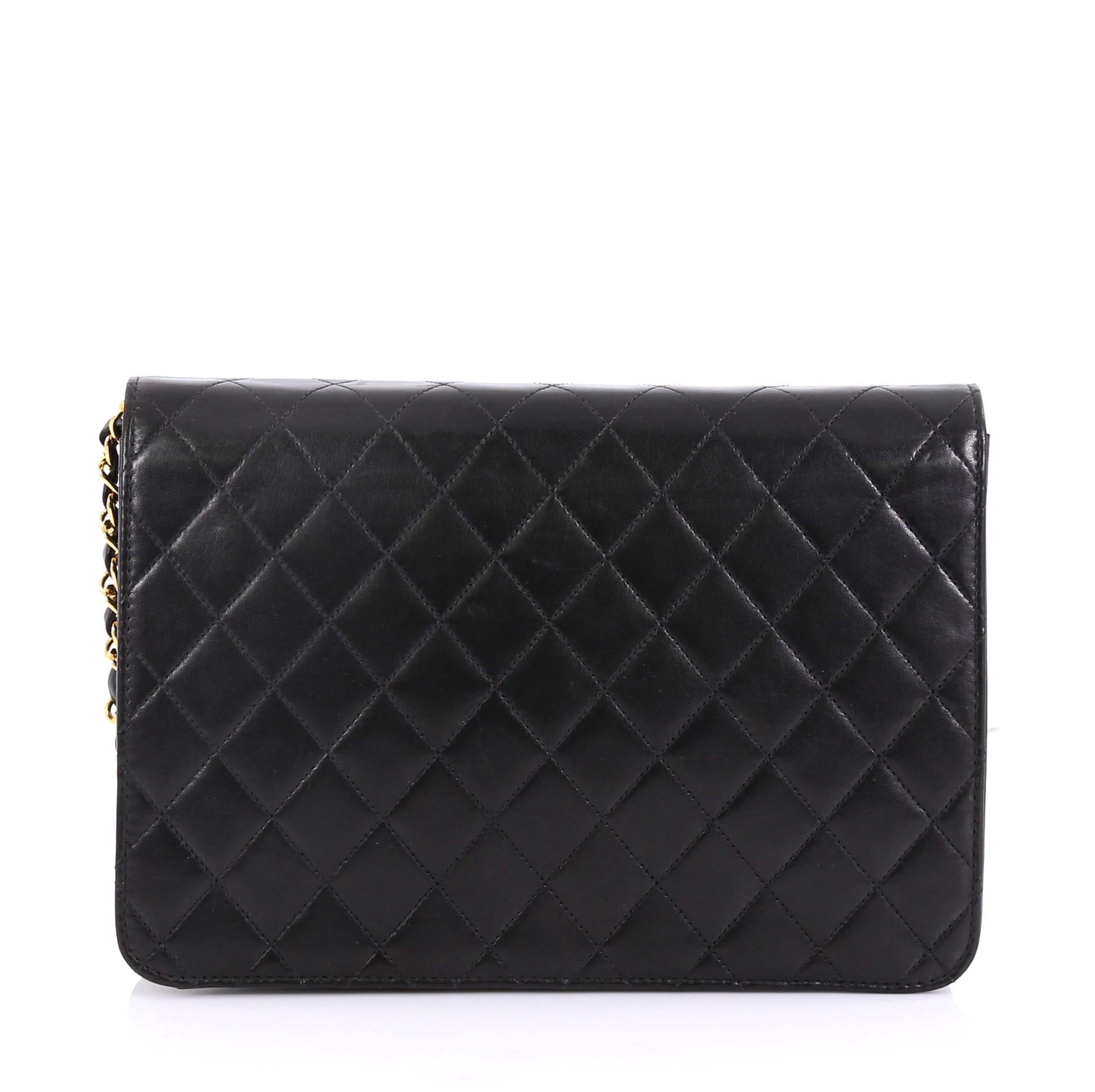 Black Chanel Vintage Clutch with Chain Quilted Leather Medium