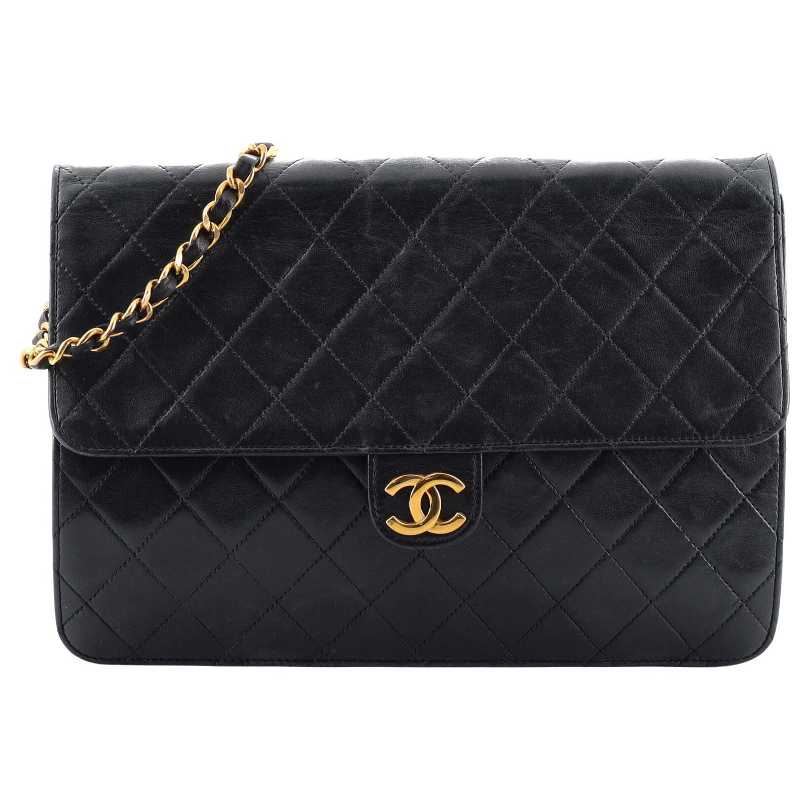 Chanel Vintage Clutch with Chain Quilted Leather Medium at 1stDibs