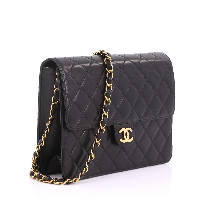 Black Chanel Vintage Clutch with Chain Quilted Leather Small
