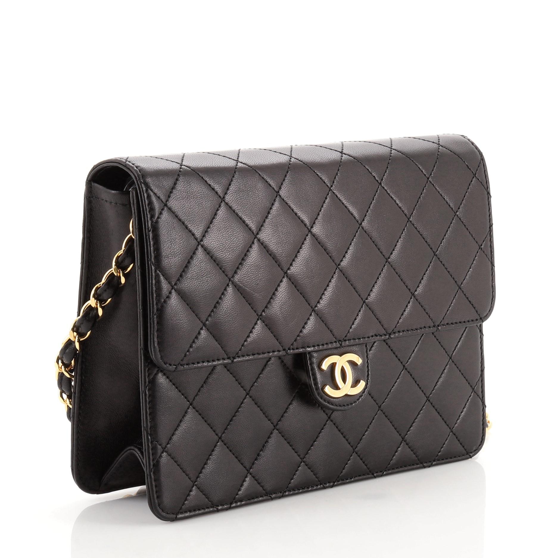 Black Chanel Vintage Clutch with Chain Quilted Leather Small