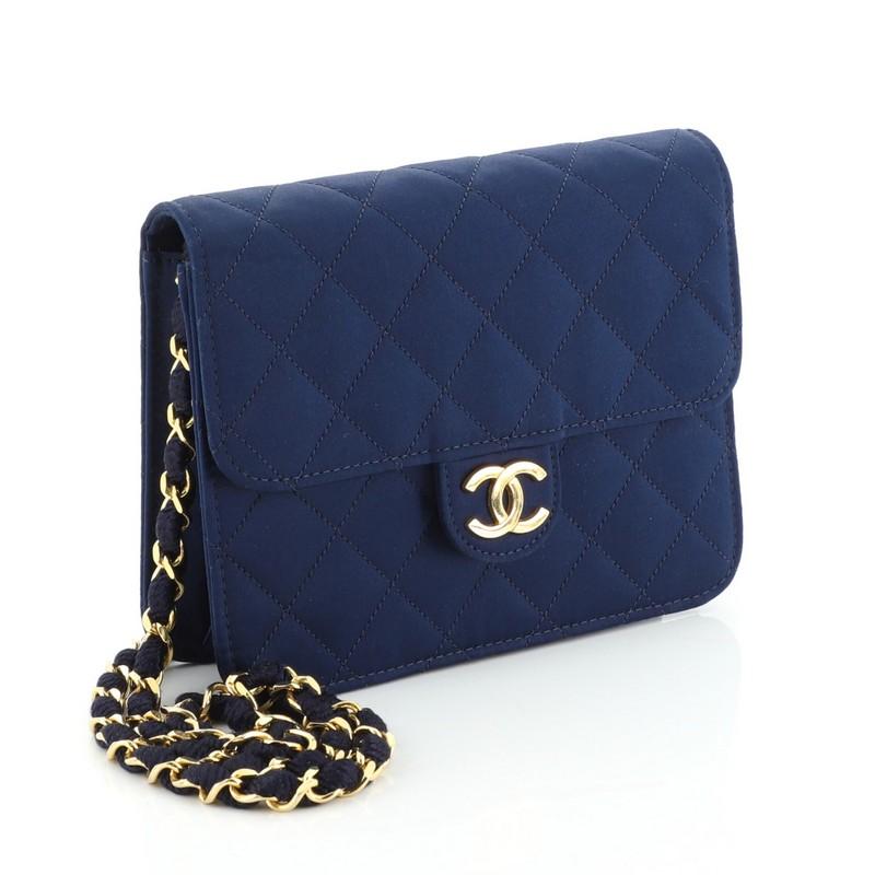 Black Chanel Vintage Clutch with Chain Quilted Satin Small