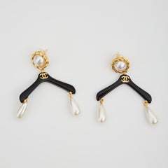 Chanel Vintage Coat Hanger Pearl Drop Novelty Earrings