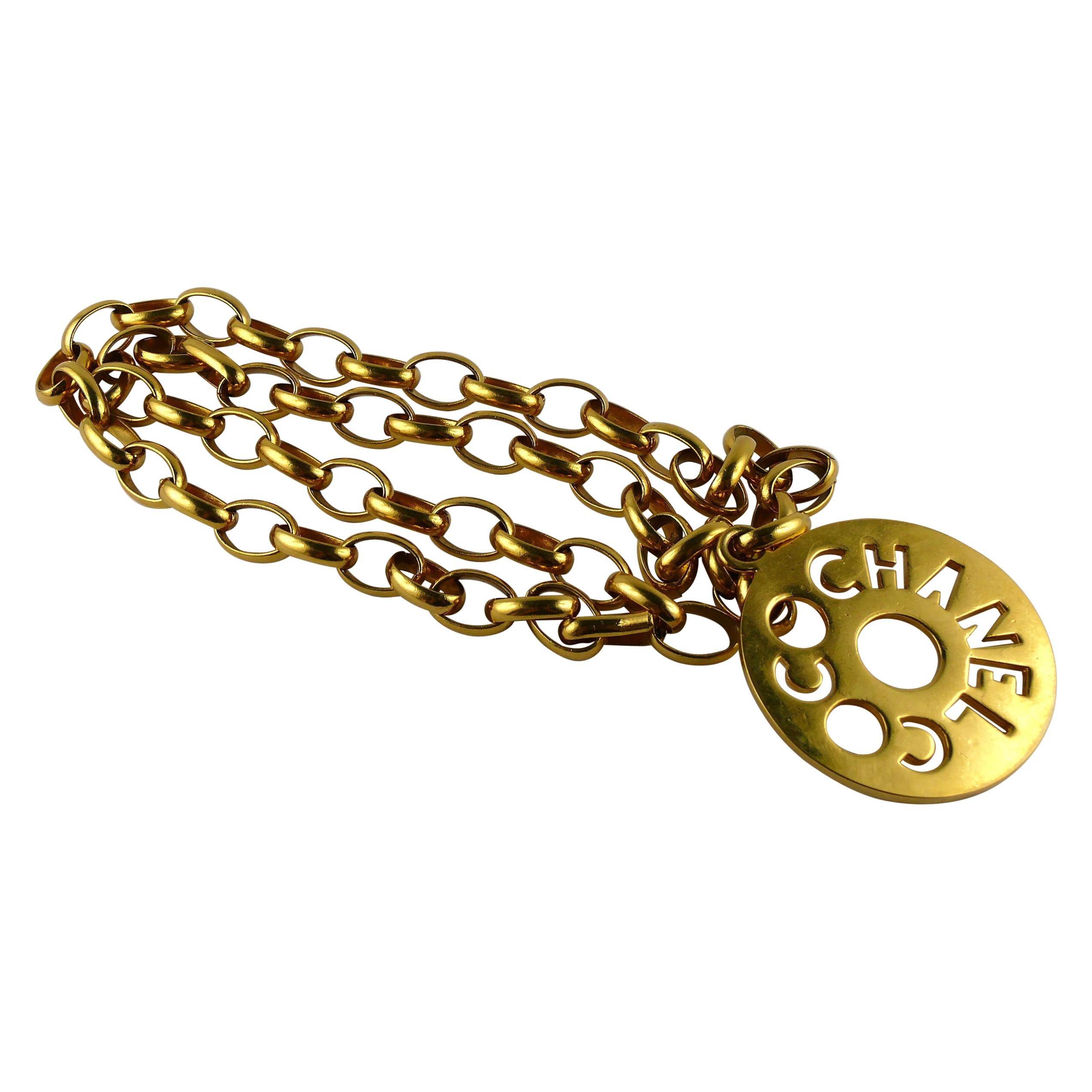 Chanel Vintage Coco Chanel Cutout Openwork Logo Medallion Necklace For Sale