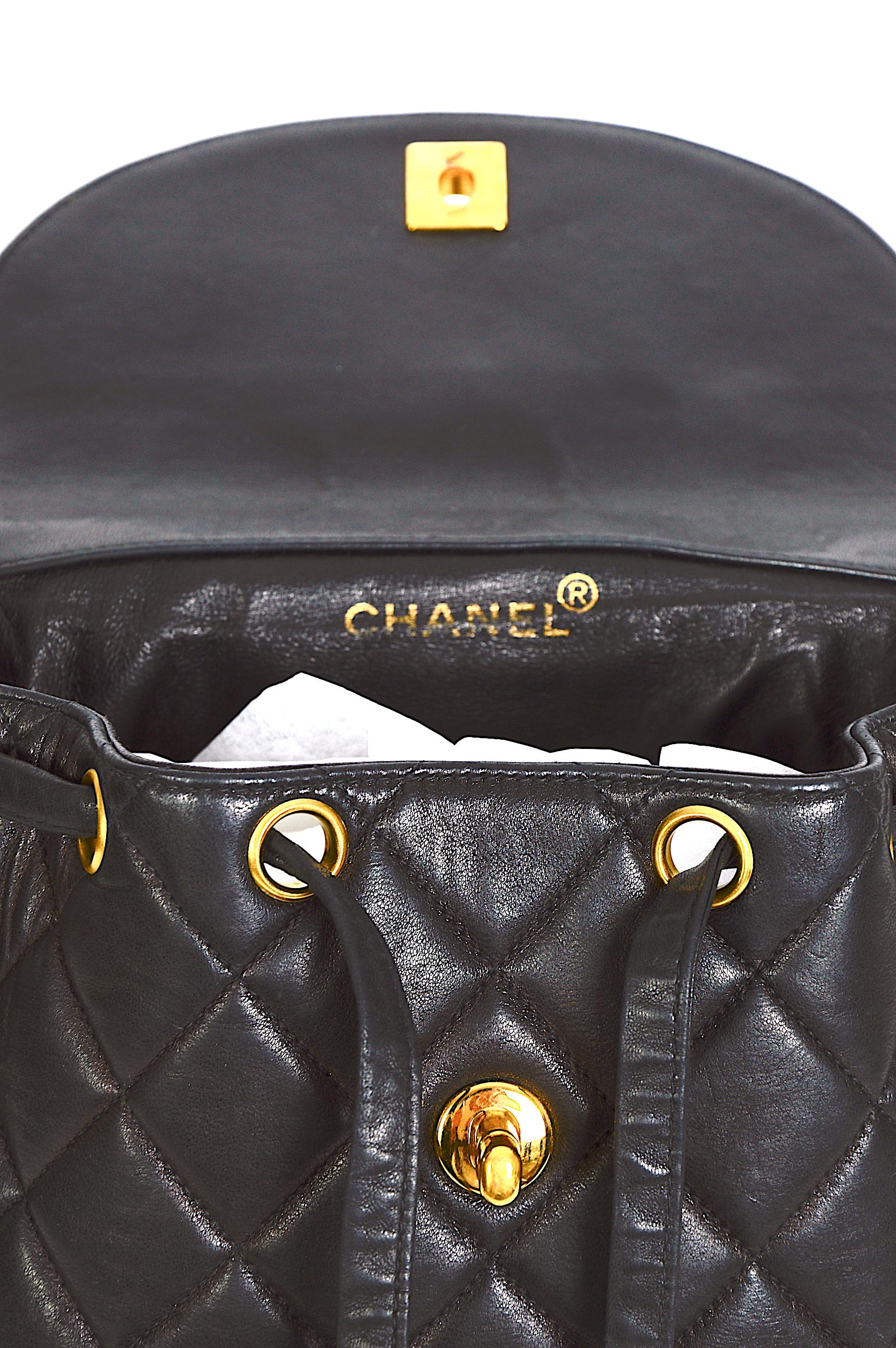 Chanel vintage collectible 1994 quilted black lambskin Duma CC logo backpack 6