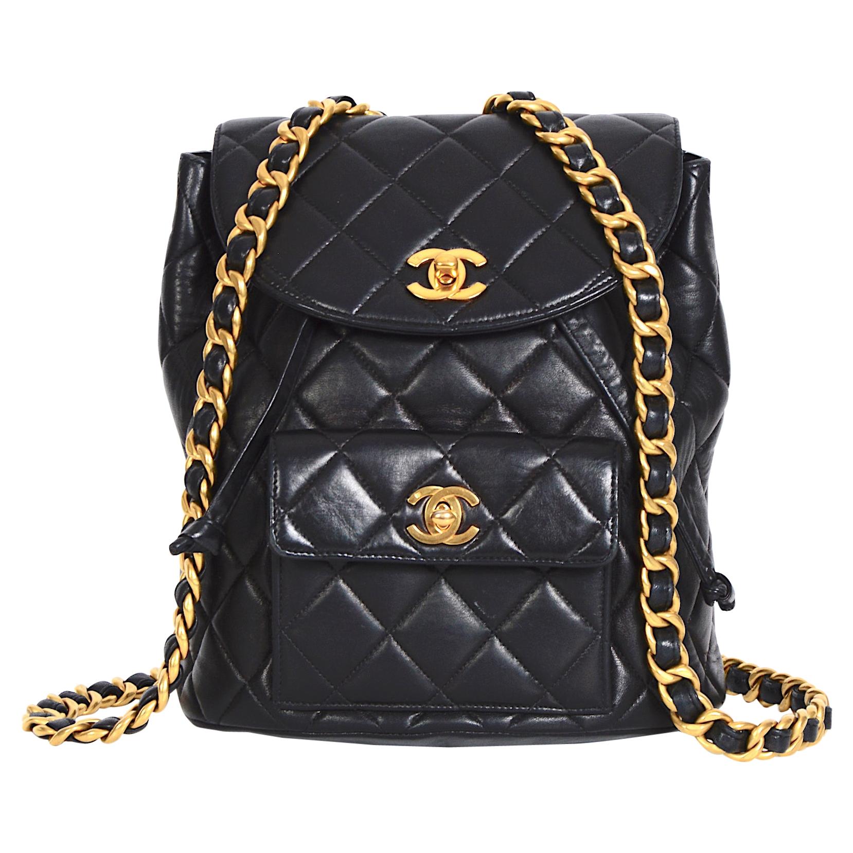Chanel vintage collectible 1994 quilted black lambskin Duma CC logo backpack
