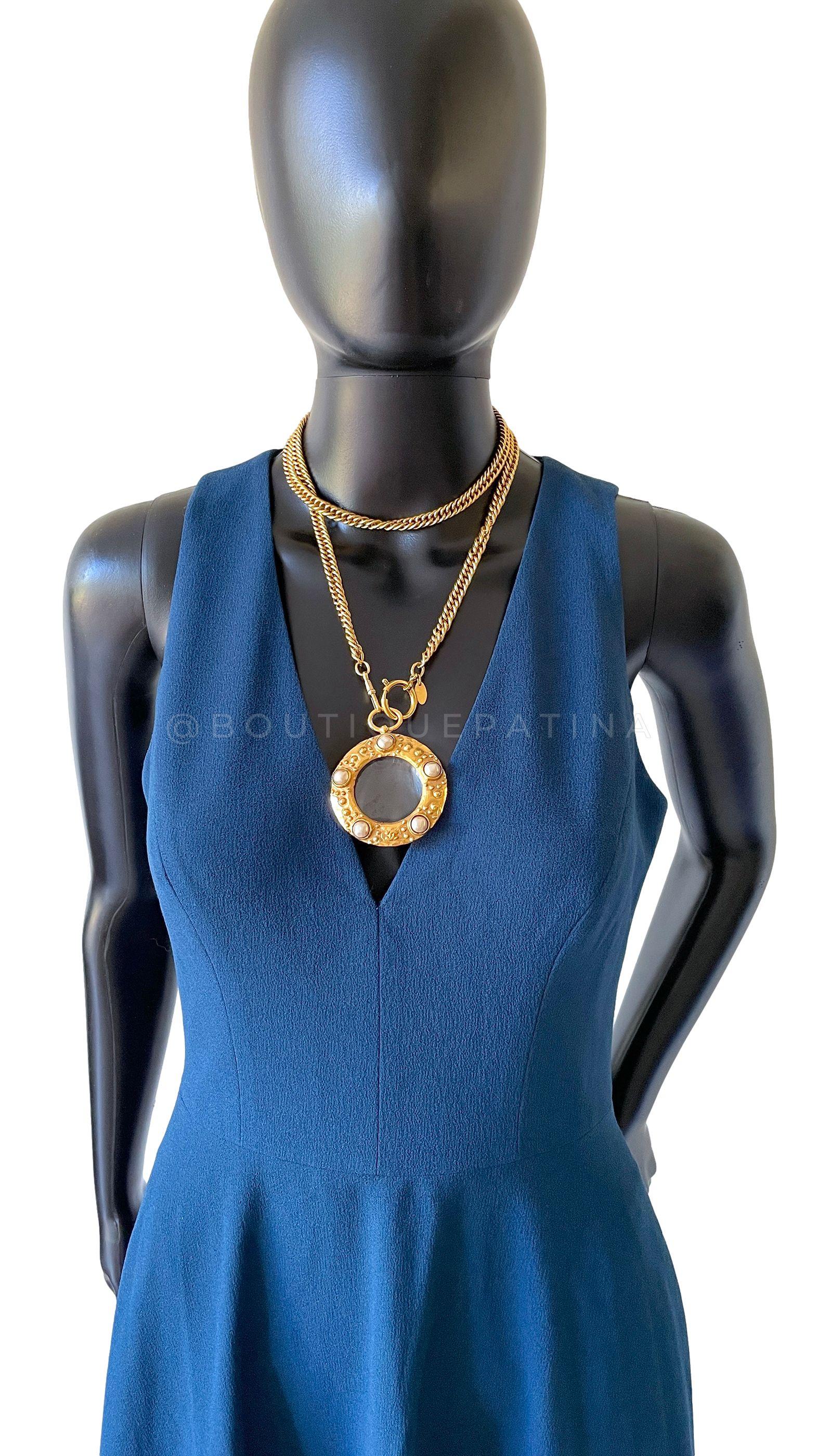 Chanel Vintage Collection 23 Pearl Studded Pendant Long Chain Necklace 65610 In Excellent Condition For Sale In Costa Mesa, CA