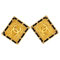 Chanel Vintage Collection 26 Square CC Logo Woven Framed Stud Earrings 65924