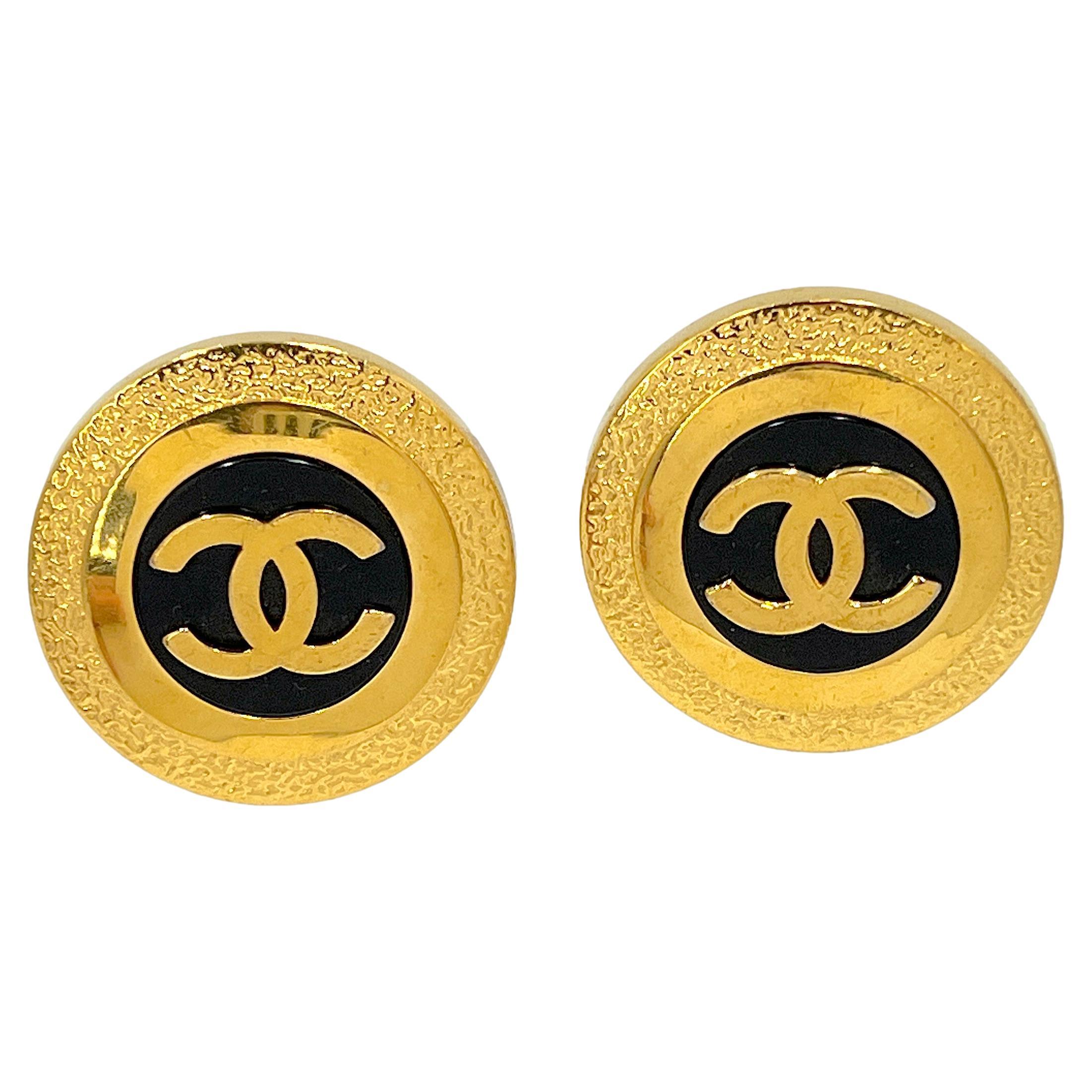 Chanel 95A Crystal Studded Silver Classic Turnlock Stud Earrings