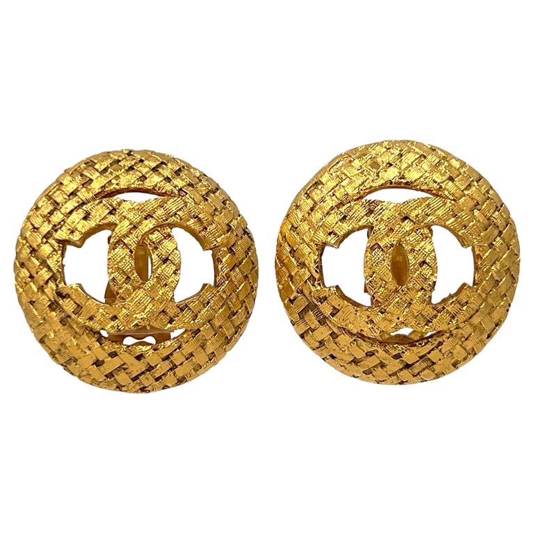 Chanel Vintage Collection 29 Woven Gold Logo Stud Earrings 65526