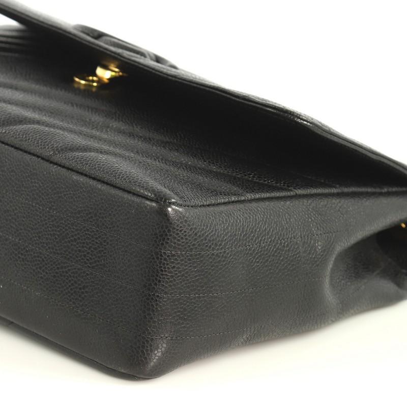 Black Chanel Vintage Covered CC Flap Bag Diagonal Quilted Caviar Jumbo