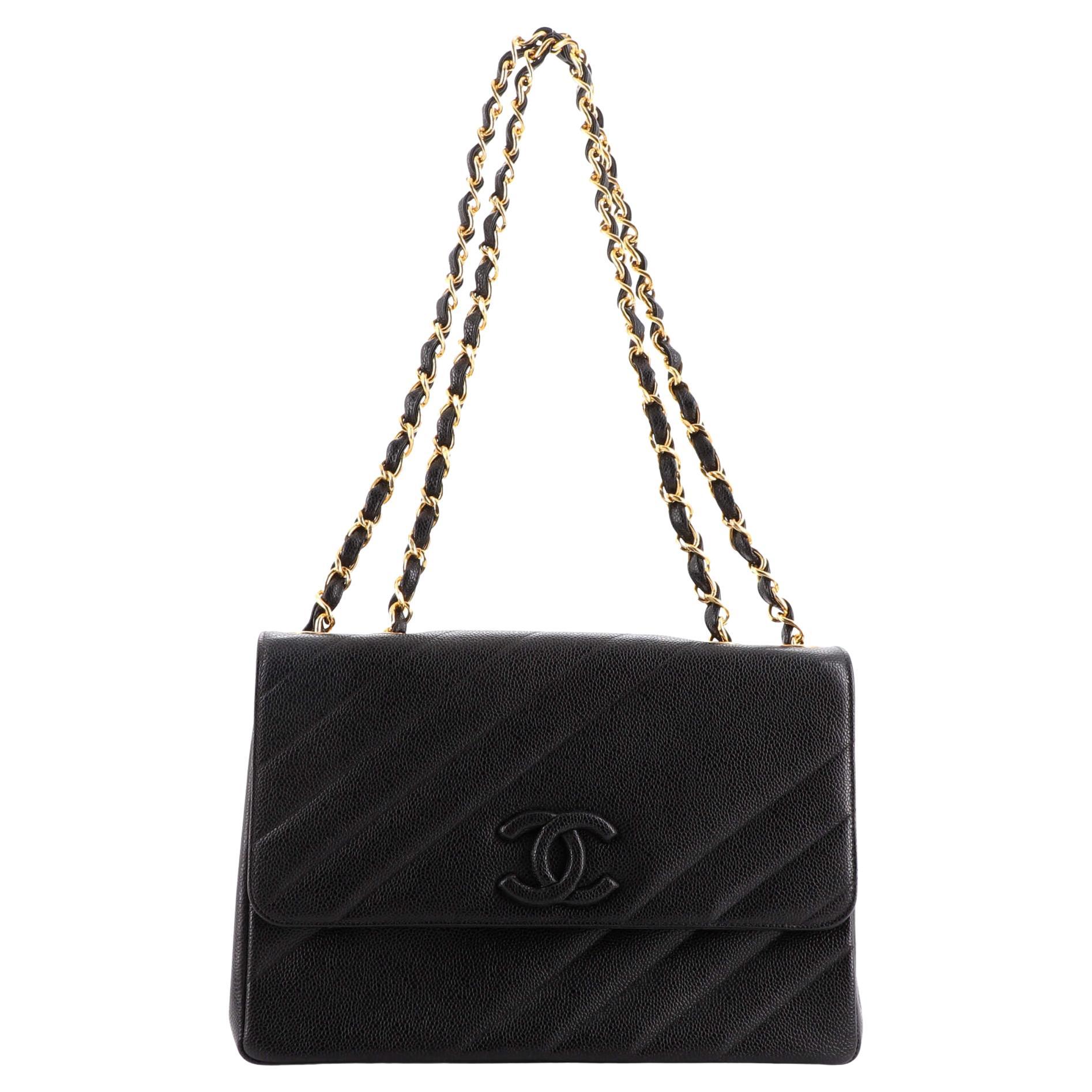 Chanel Vintage Square CC Flap Bag Quilted Caviar Jumbo at 1stDibs