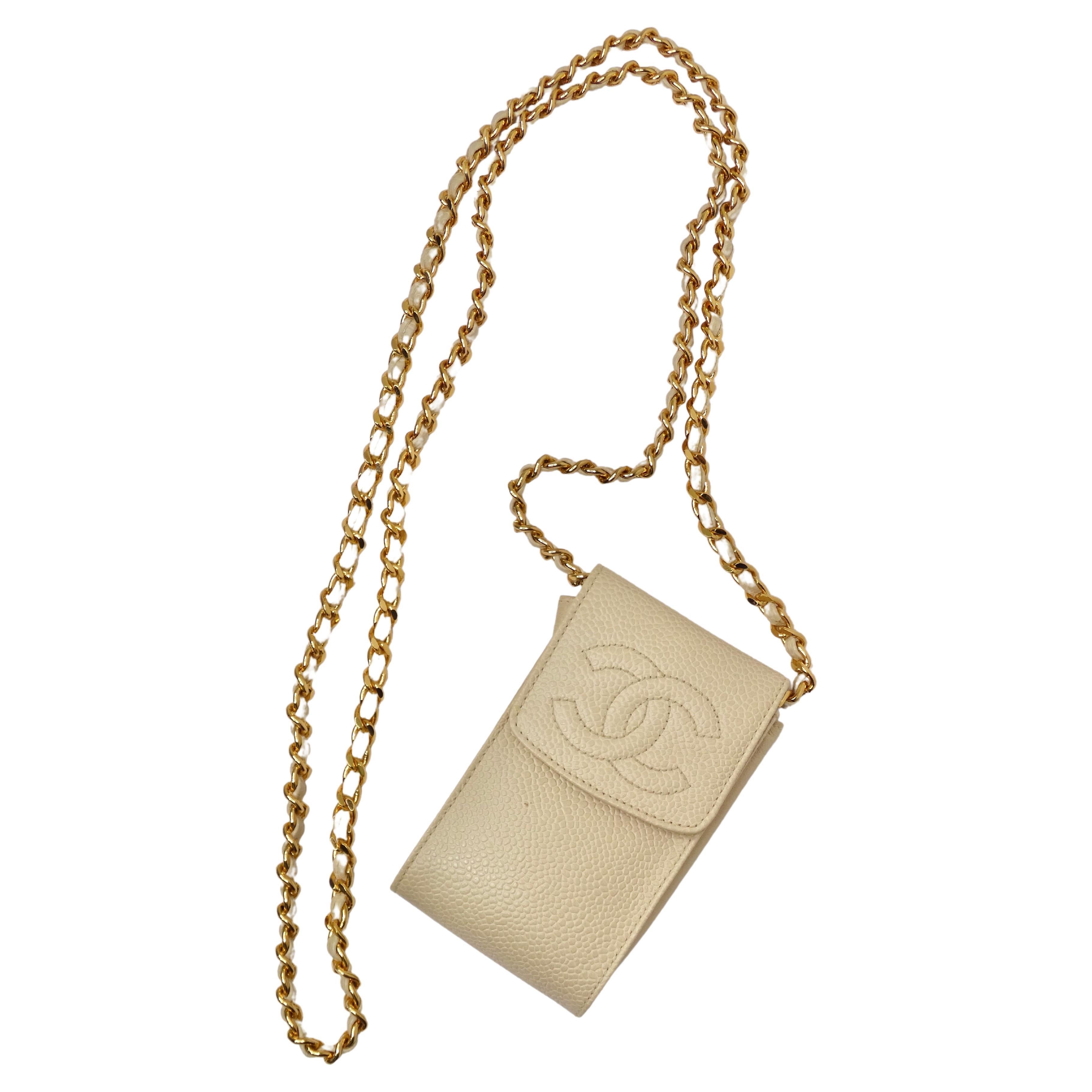 Chanel Vintage Cream Caviar Leather Chain Pouch