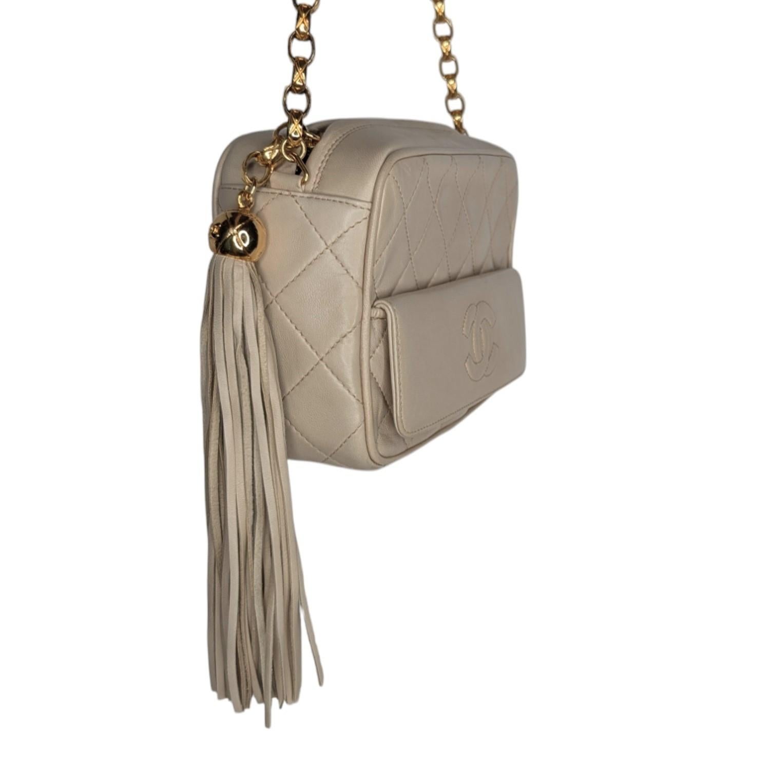 Brown Chanel Vintage Cream Quilted Front Camera Bag For Sale