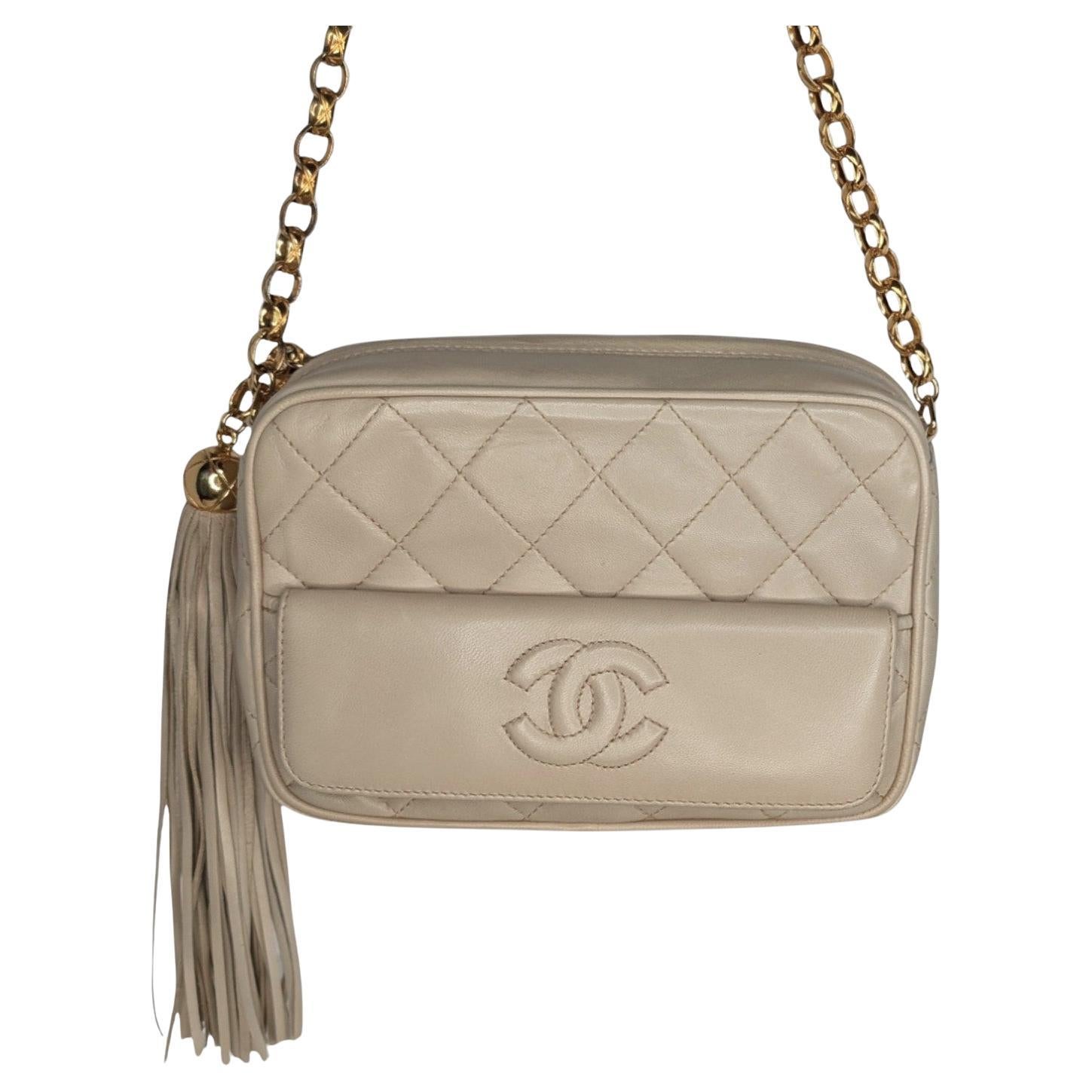 Chanel Vintage Cream Quilted Front Camera Bag For Sale