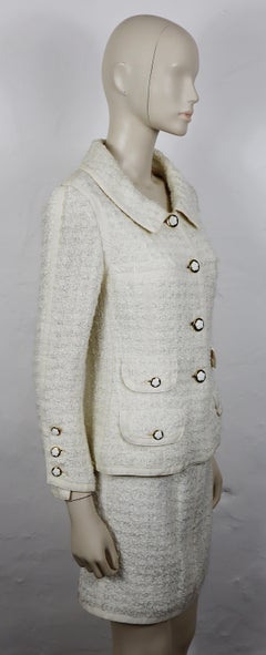 CHANEL Vintage Cream Tweed Two-Piece Suit with Camellia Buttons