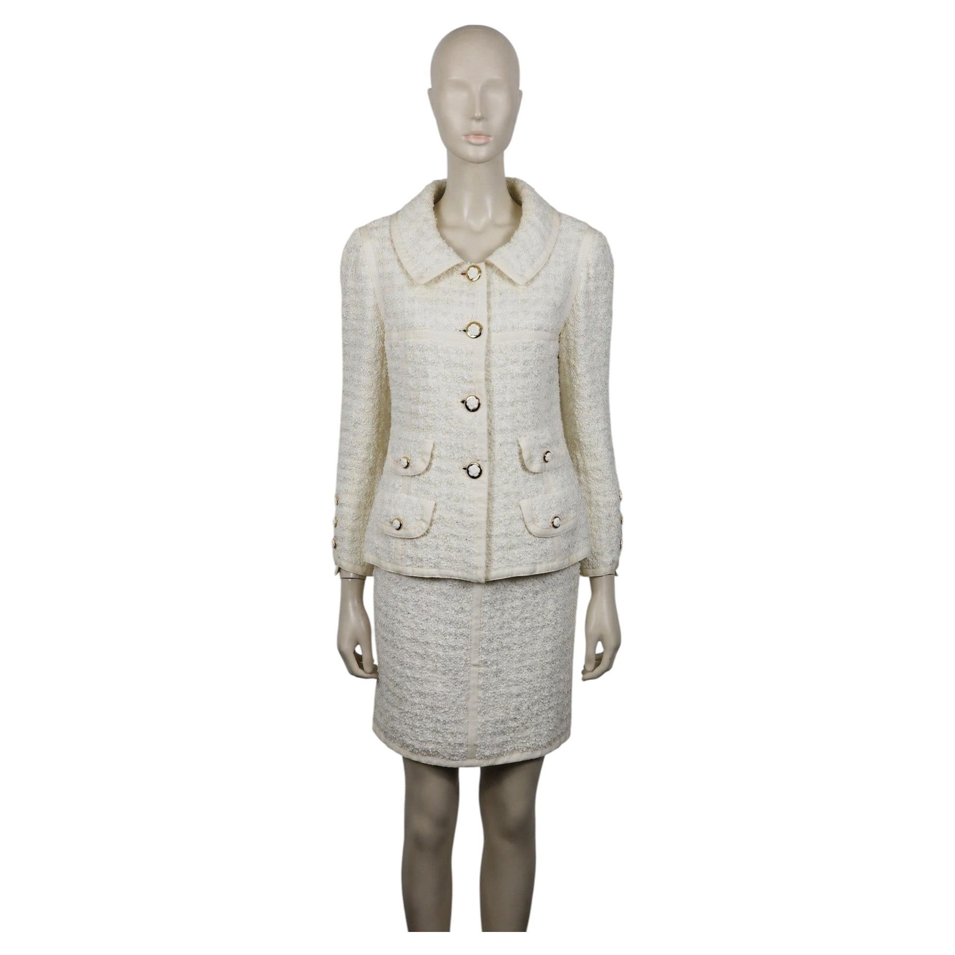 CHANEL Vintage Cream Tweed Two-Piece Suit with Camellia Buttons