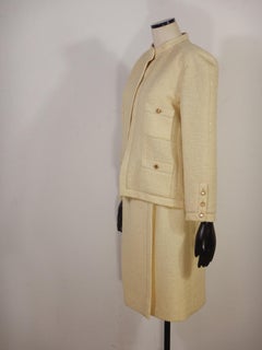 Chanel Vintage Cream Wool Metallic Lurex Skirt Suit