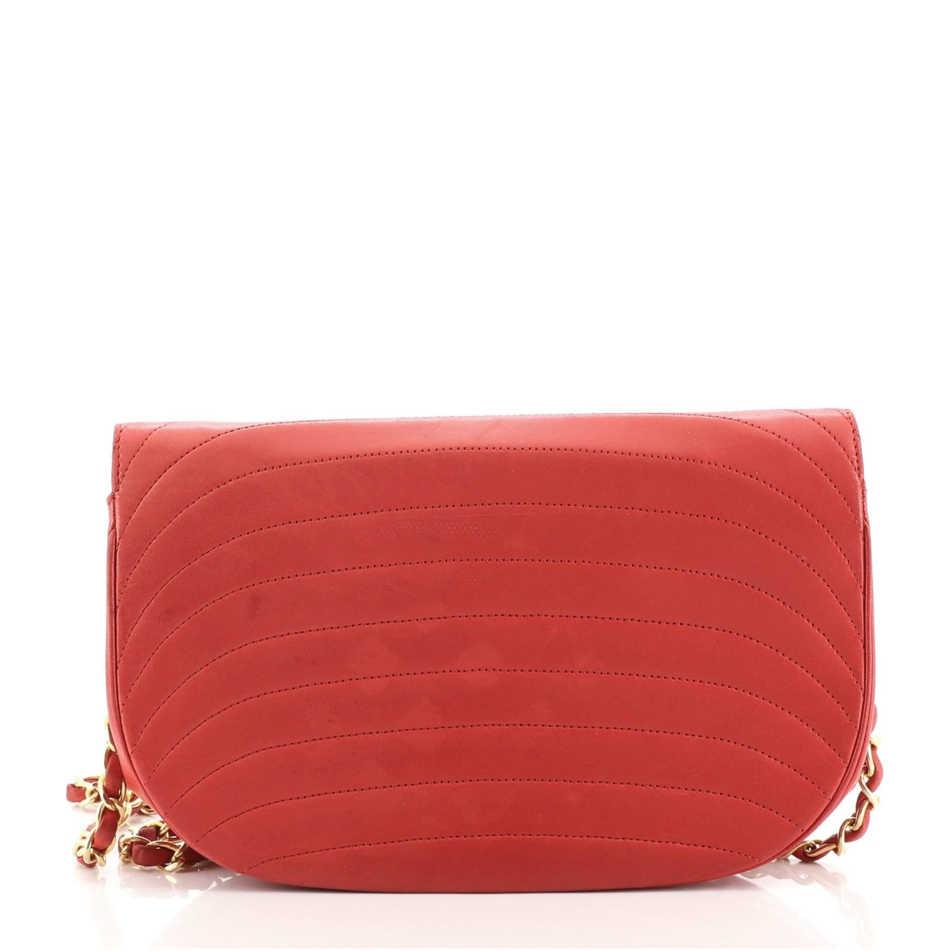 Red Chanel Vintage Crescent Flap Bag Horizontal Quilted Leather Medium