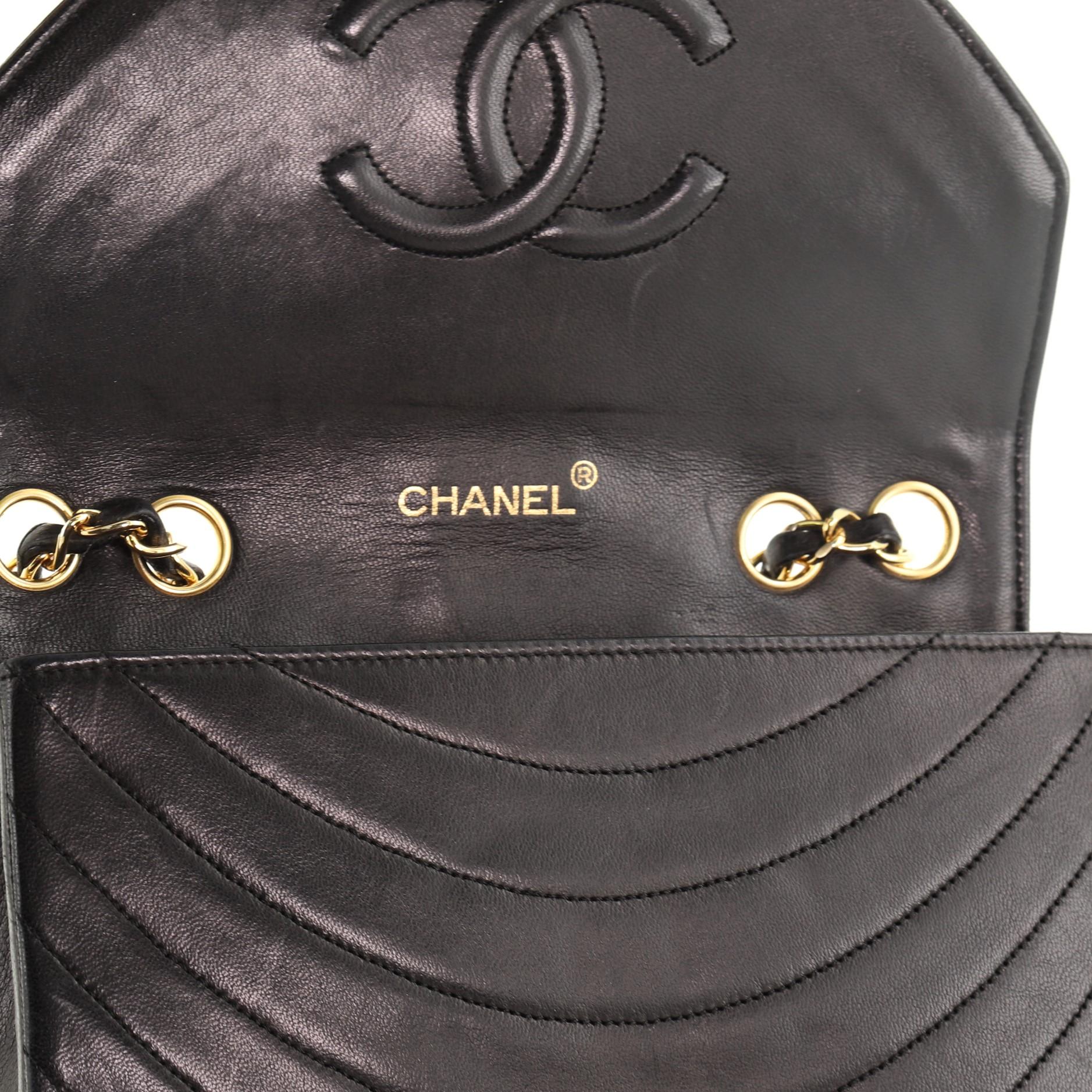 Black Chanel Vintage Crescent Flap Bag Horizontal Quilted Leather Medium