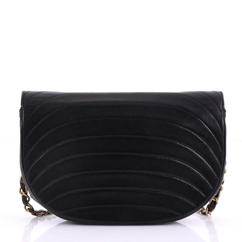 Black  Chanel Vintage Crescent Flap Bag Horizontal Quilted Leather Small