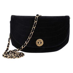 Chanel Vintage Crescent Flap Bag Horizontal Quilted Velvet Medium