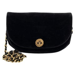 Chanel Vintage Crescent Flap Bag Horizontal Quilted Velvet Medium