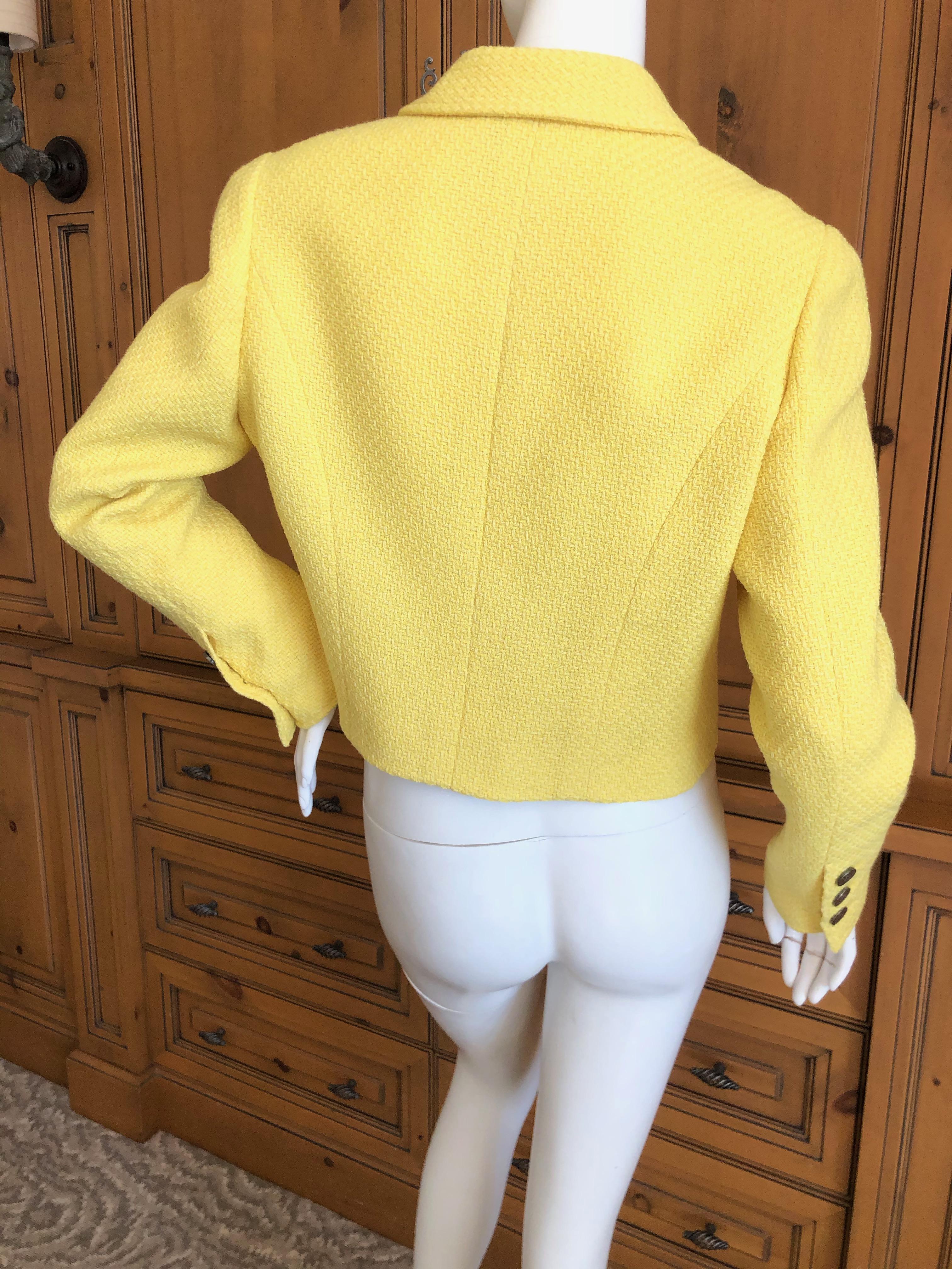 Women's Chanel  Vintage Cropped Yellow Boucle Jacket w CC buttons and Chain Weighted Hem For Sale