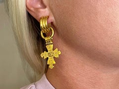 CHANEL Vintage Cross CC Dangly Earrings