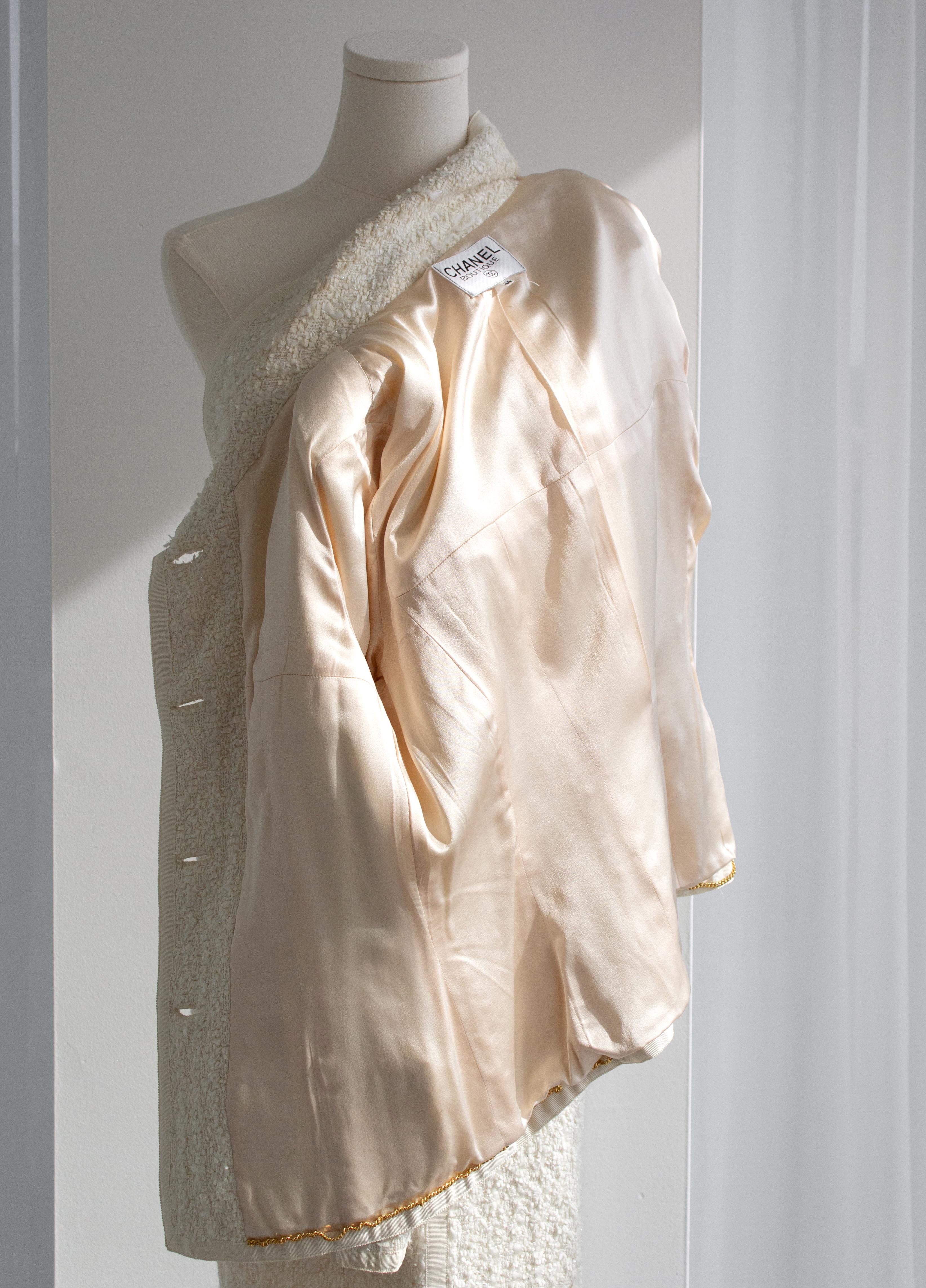 Chanel Vintage Cruise 1992 White Tweed Gold Camellia Flower Buttons Jacket Skirt 5