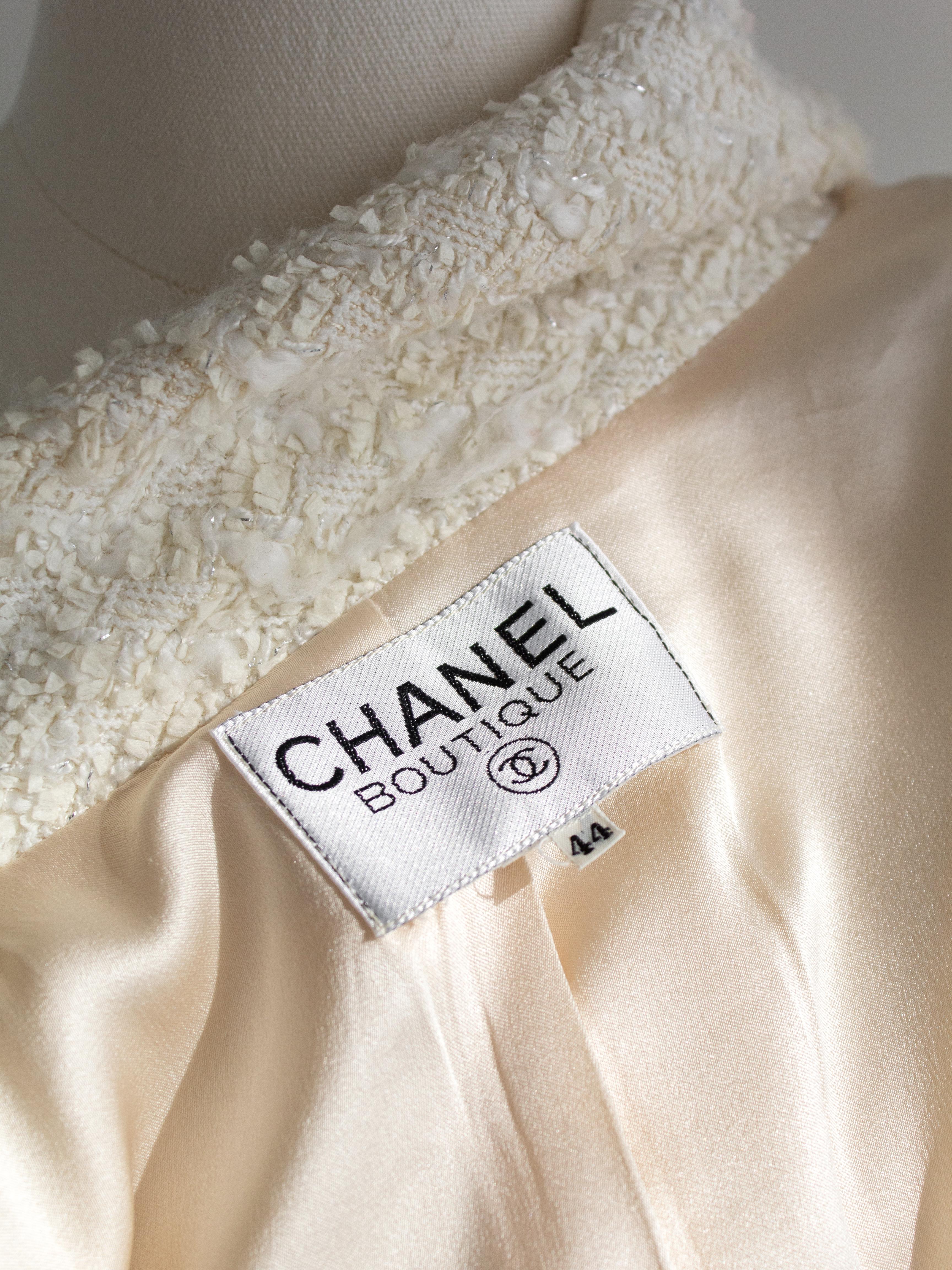 Chanel Vintage Cruise 1992 White Tweed Gold Camellia Flower Buttons Jacket Skirt 6
