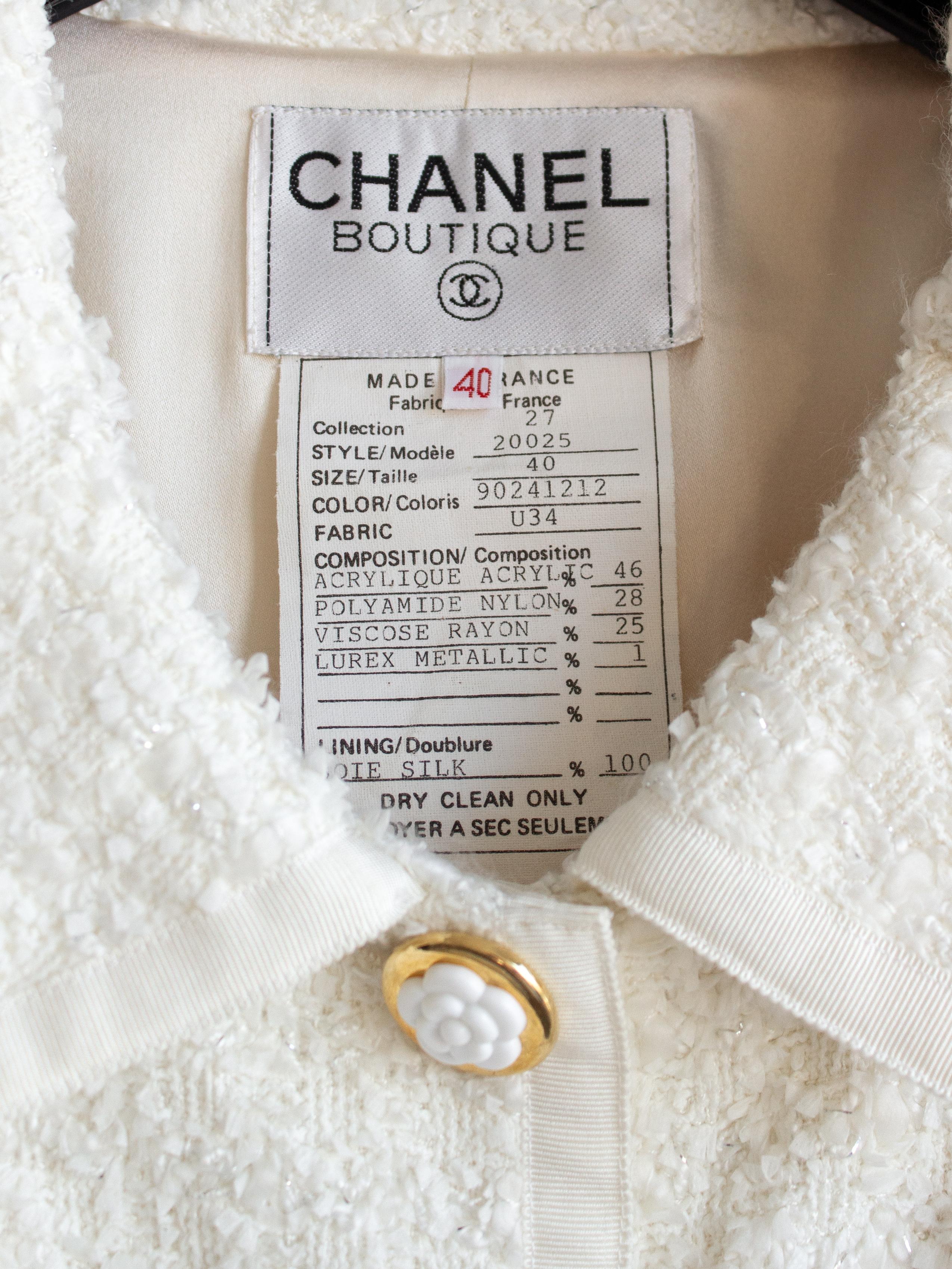 Chanel Vintage Cruise 1992 White Tweed Gold Camellia Flower Buttons Jacket Suit 3