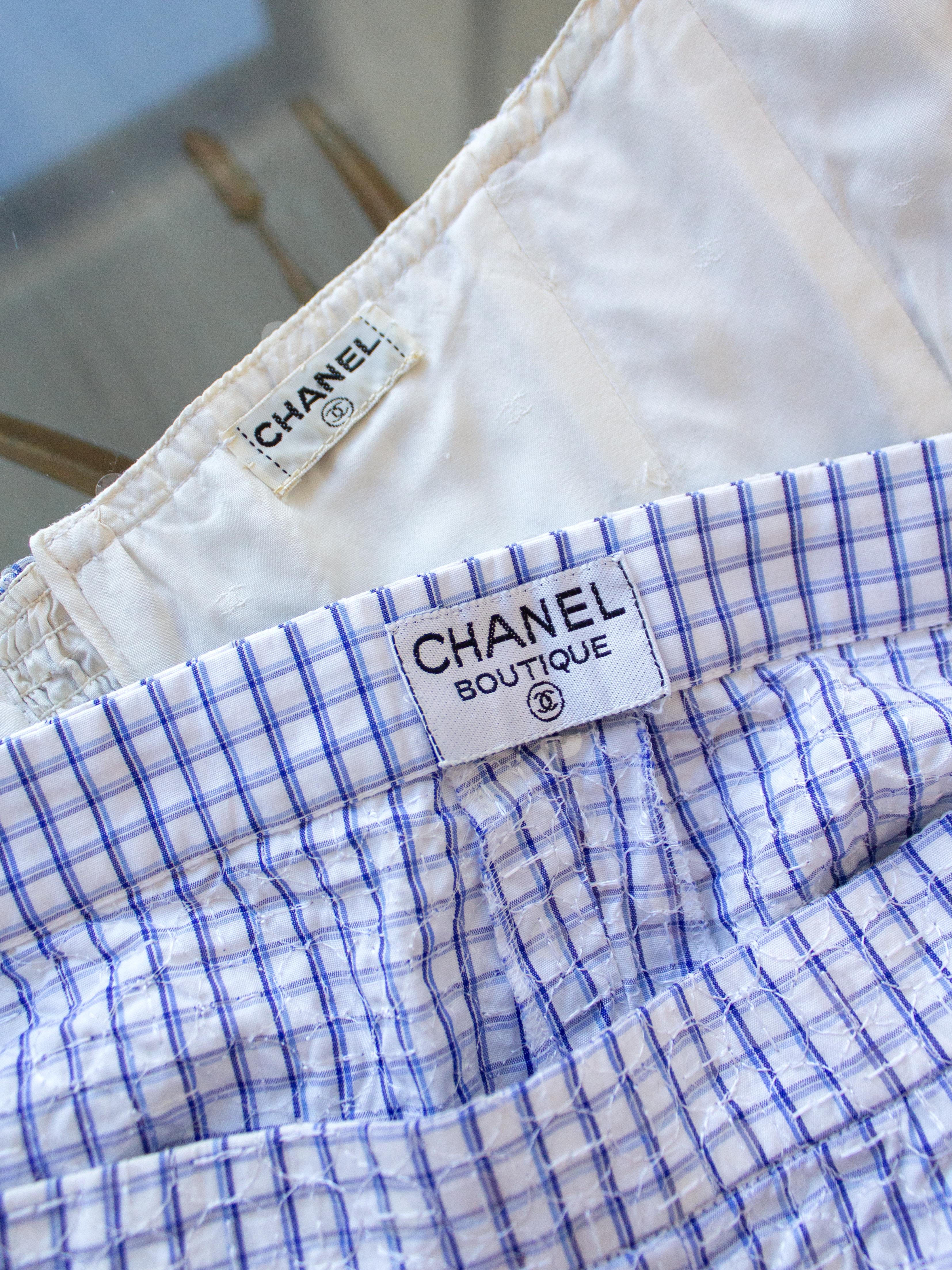 Chanel Vintage Cruise 1995 Blue Gingham Bustier Shorts Camellia Brooch 95C Set 7